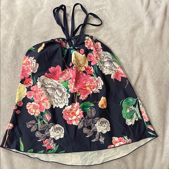 Nine West Floral Swim Tankini Halter Top - Navy - Picture 1 of 8